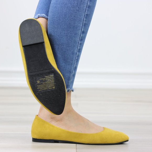 Mustard Yellow Faux Suede Wide Pointy Toe Slip On Flat Shoes - Picture 4 of 12